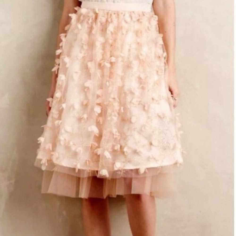 Anthropologie Eva Franco Tulle Pink Flower Skirt